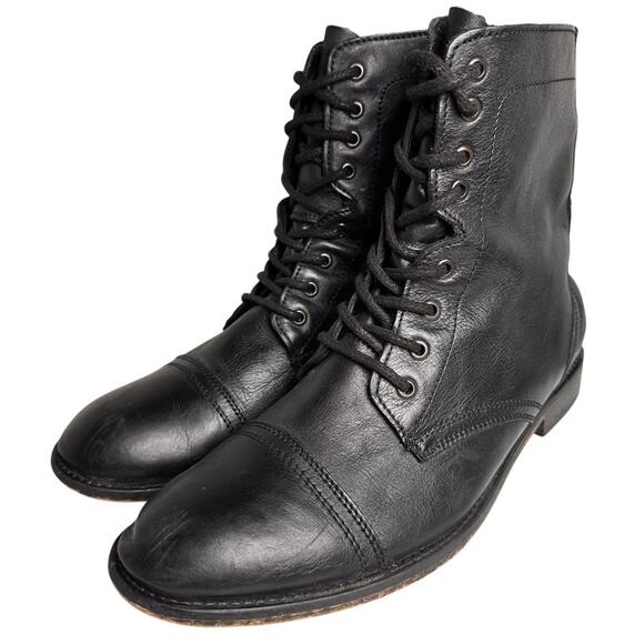Steve Madden Men’s Trek Boots Black Pigskin Leather Combat Lace Up Zipper Sz 13 - Picture 13 of 16